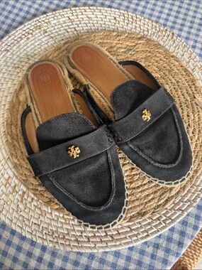 Women's Tory Burch Black Suede Seaside Espadrille Mules 7.5